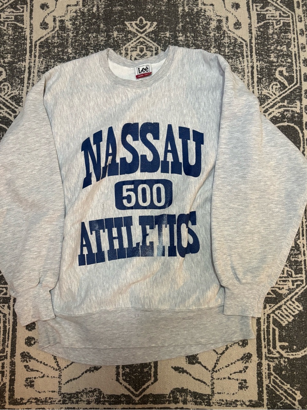 Vintage Lee Crewneck Sweatshirt in Heather Gray with Blue Nassau Graphic Y2K